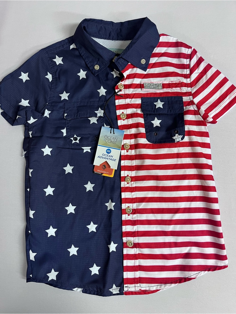 Brand New-Ocean+Coast Boy’s Red U.S.A. Flag Button Down Shirt